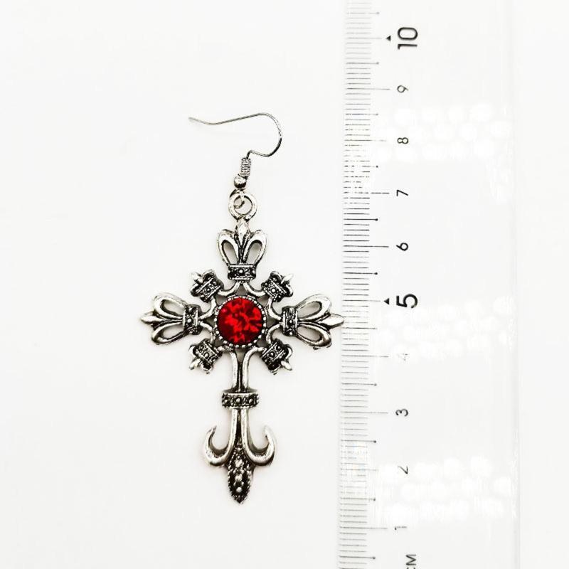 Gothic Punk Cross Earrings Hip Hop Rock Red Oil Drip Crystal Drop Earrings Gifts