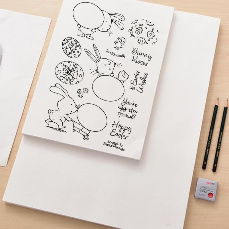 Happy Easter Egg Rabbit Silicone Clear Seal Stamp DIY Scrapbooking Stamps Decor