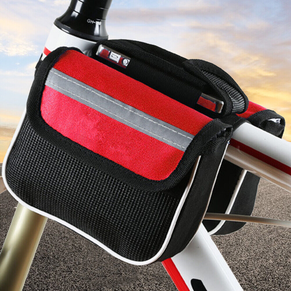 MTB Bike Saddle Bag Frame Front Top Tube Cycling Phone Case Pouch (Red)