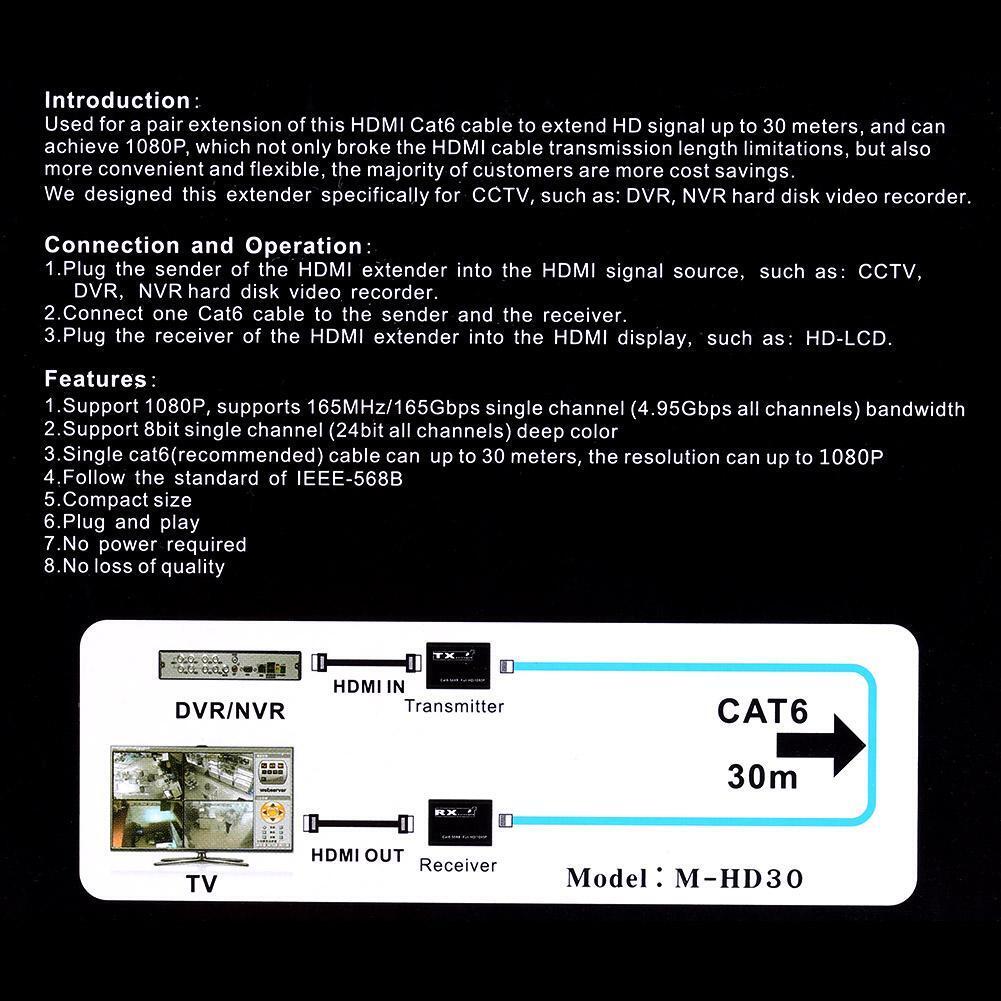 30m Wired HDMI-compatible Transmitter Receiver 1080P Splitter Adapter for C