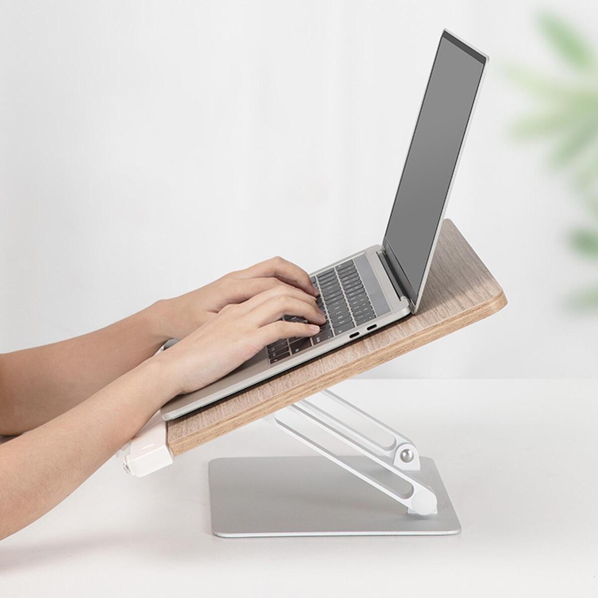 Bamboo Book Stand for Reading with Adjustable Aluminium Alloy Arm Base