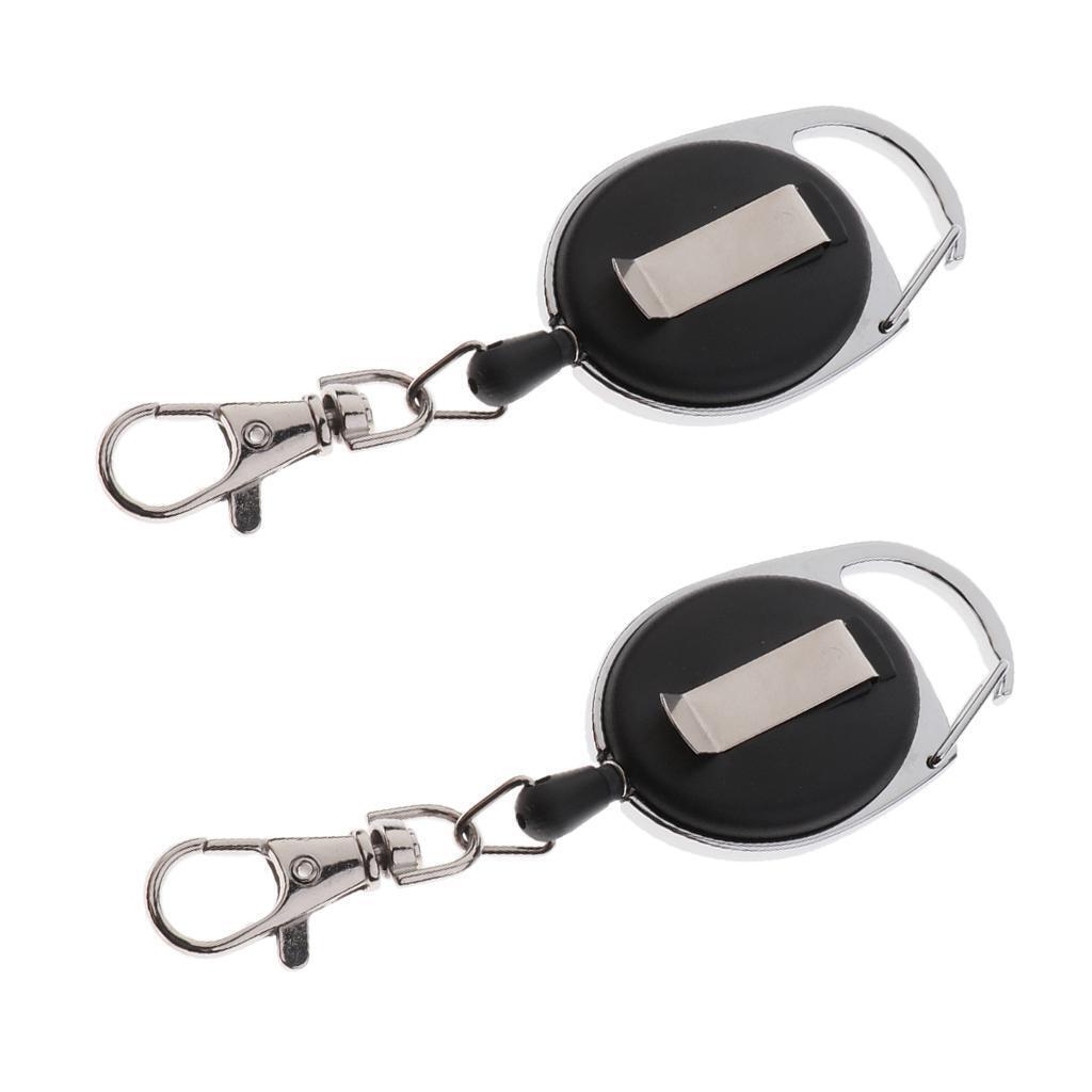 2pcs Black Retractable Keychain Badge Reels 60cm Pull Wire with Belt Clip