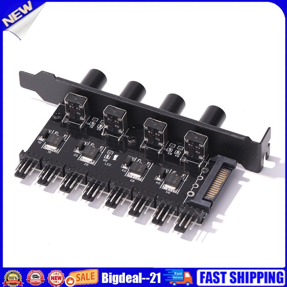 12V Computer Case Fan Hub Regulator 8 Way 4 Knob SATA/3Pin Speed Controller