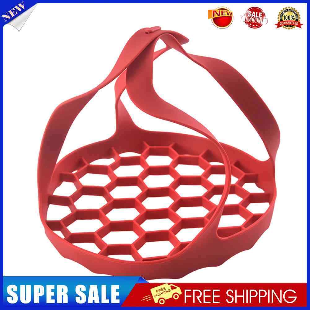 Portable Silicone Food Sling Steamer Multifunction Egg Steamer Rack (Red)