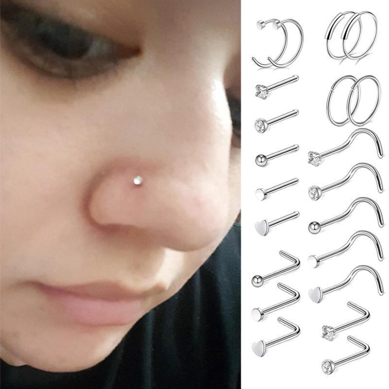 Stainless Steel Nose Rings Hoop Studs Cartilage Earrings Women Body Piercing