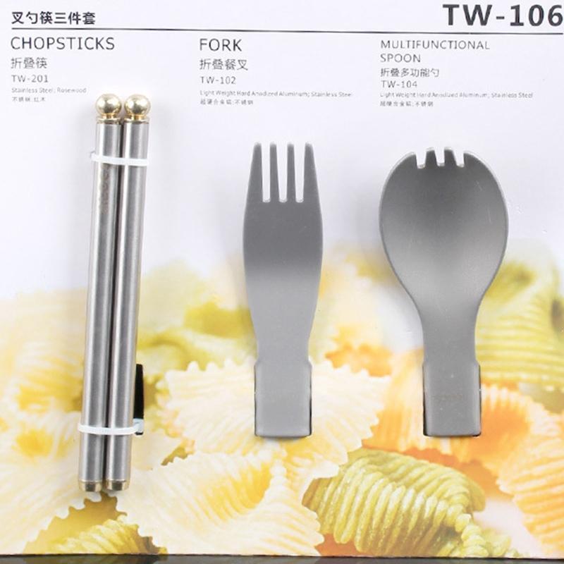 3 pcs Folding Dinner Flatware Utensils Stainless Steel Camping Picnic Durable