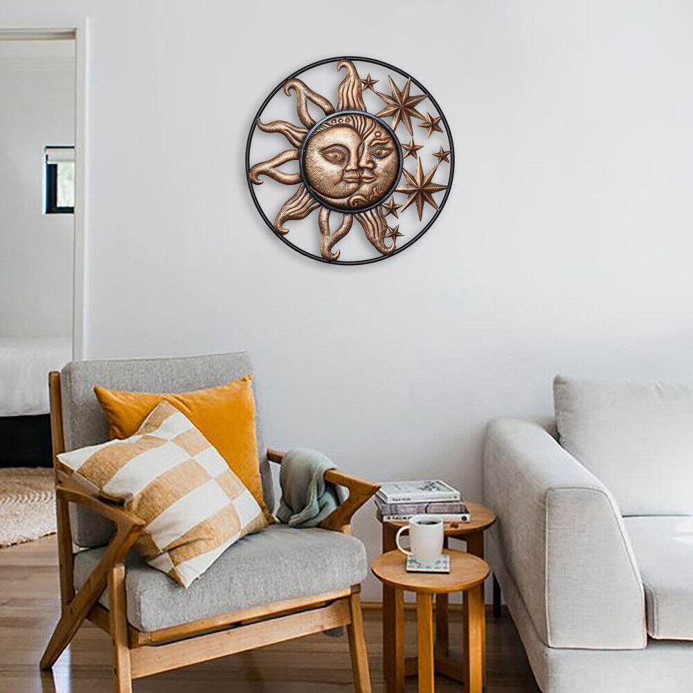 Wrought Iron Sun Moon Wall Art Sculpture Living Room Home Garden Decoration