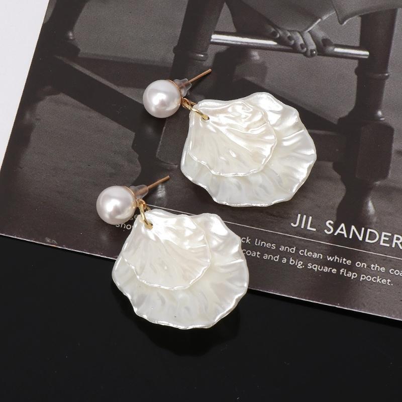 Creative Imitation Shell Double Layer Earrings Petal Stud Earring for Daily Wear