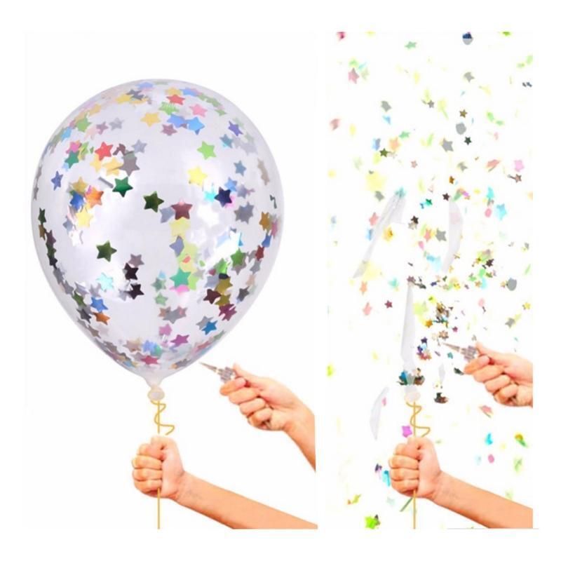5Pcs Multicolor Stars Filled Confetti Balloons 12inch Latex Party Wedding Decor