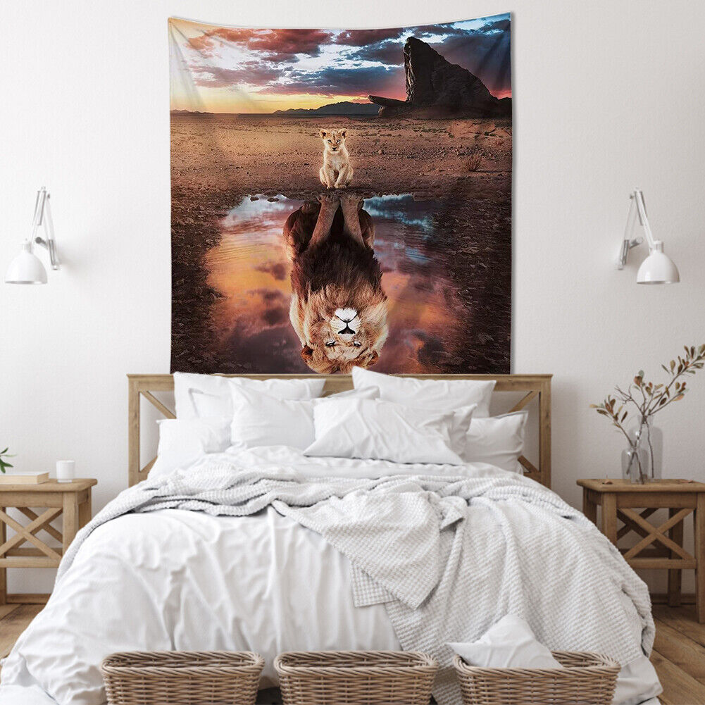 Lion Reflection Tapestry Hanging Carpet Dorm Decor Wall Blanket (145x200cm)