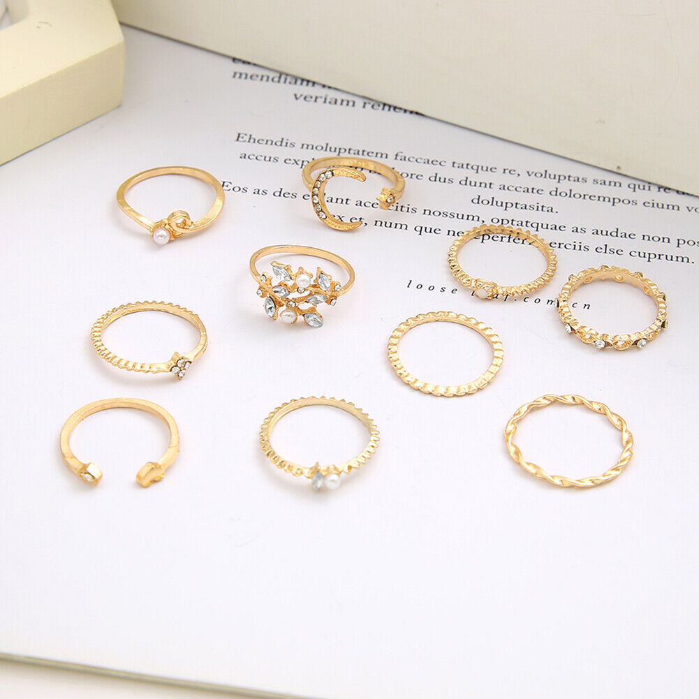 Alloy Diamond Moon Heart Finger Ring Set Ladies Luxury Jewelry for Women