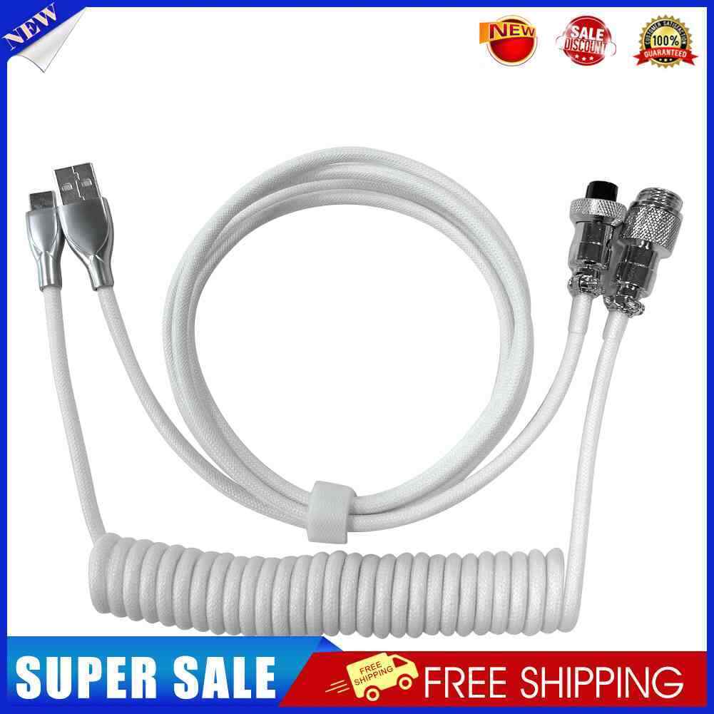 2 in 1 Coiled Mechanical Keyboard Aviator Connctor USB-C Cable (White)