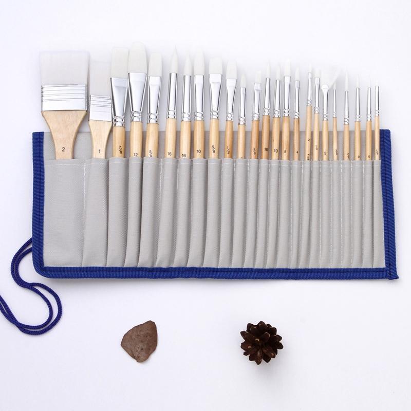 Professional Paintbrush Flat Edge Nylon Paint Brush Portable Artist Painting Kit