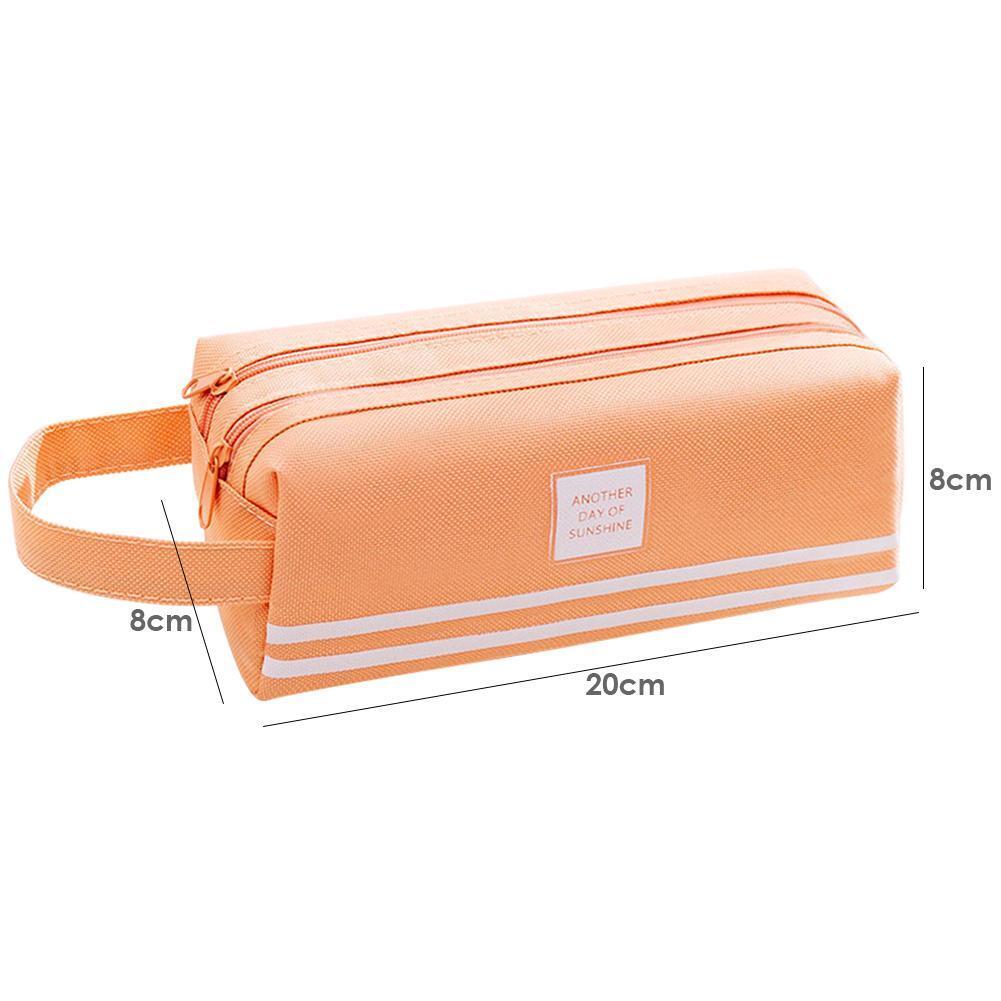 Simple Color Canvas Pencil Case Large Capacity Zipper Stationery (Pink)