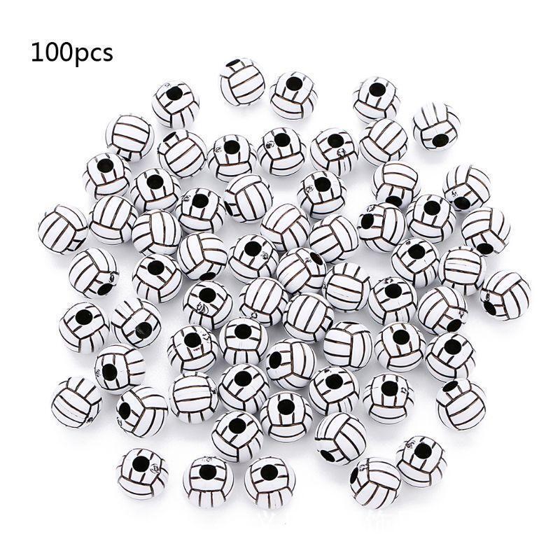100 Pcs/Set 12mm Sport Spacer Beads Volleyball Beads Charms for DIY Art Jewelry