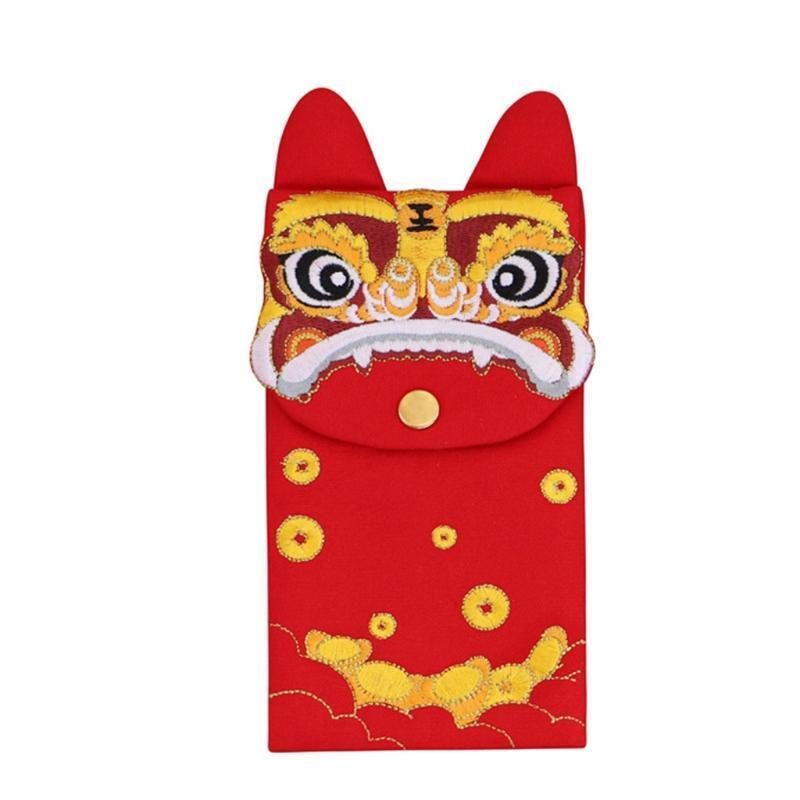 Chinese Red Envelopes HongBao Gift Wrap Bag Embroidery Tiger Lucky Money Pockets