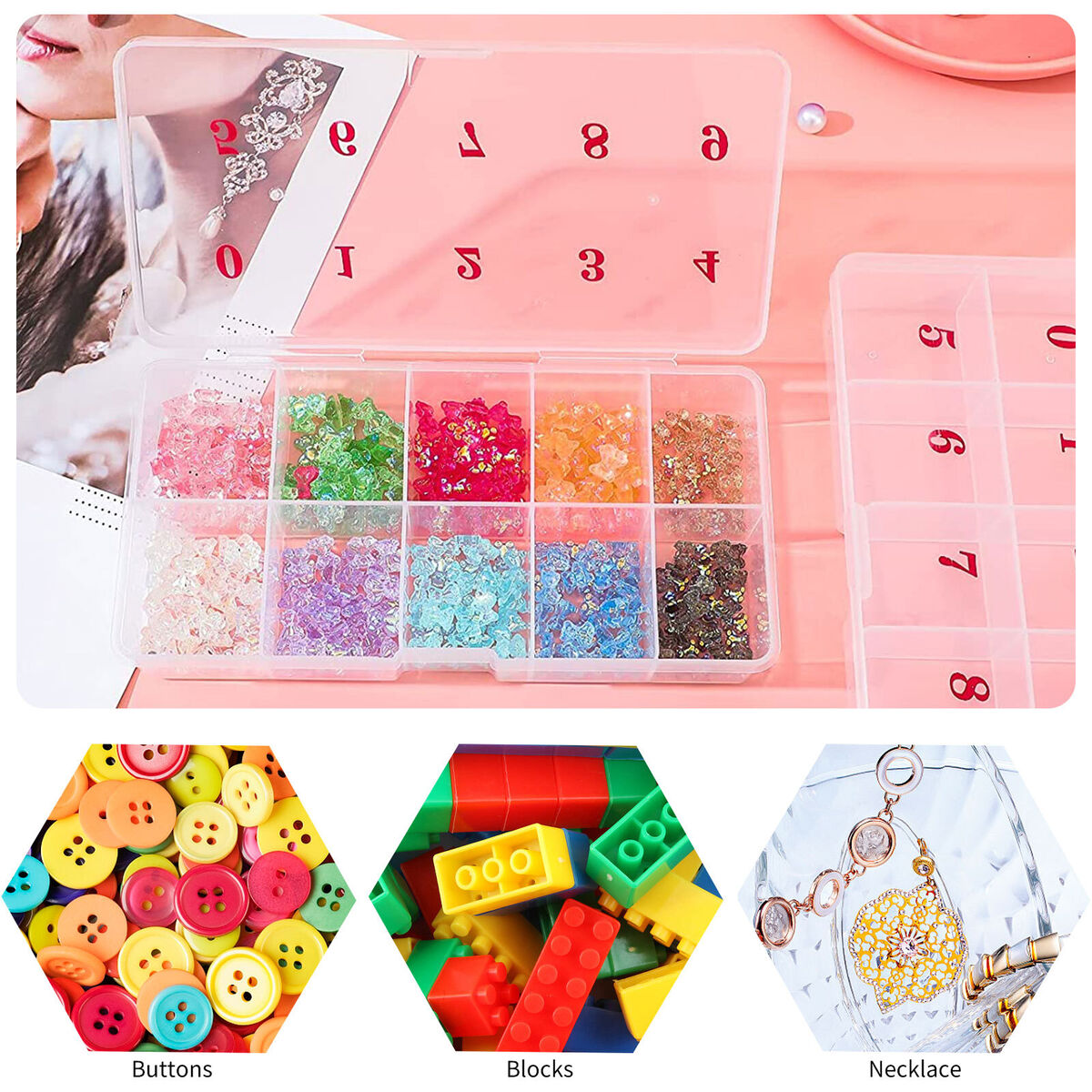 2 Pieces Nail Tip Box Plastic False Nail Art Tips Storage Box with 10 Grid