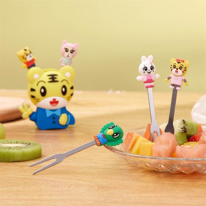 5 Pieces Fruit Forks Cartoon Environmentally Friendly Dessert Forks with Holder
