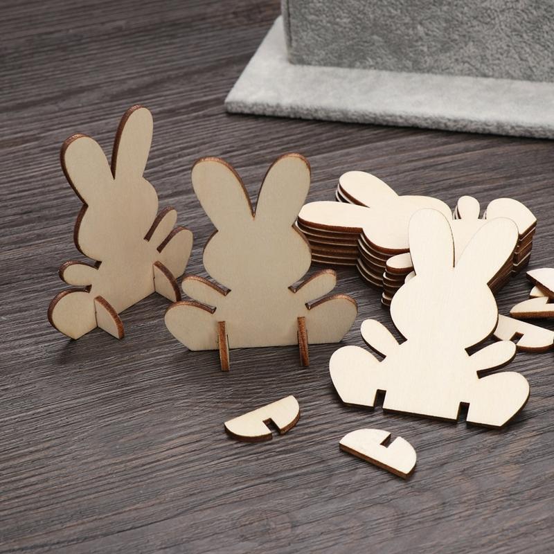Easter Bunny Wooden Ornaments Set of 10 Unfinished Blank Wood Chips