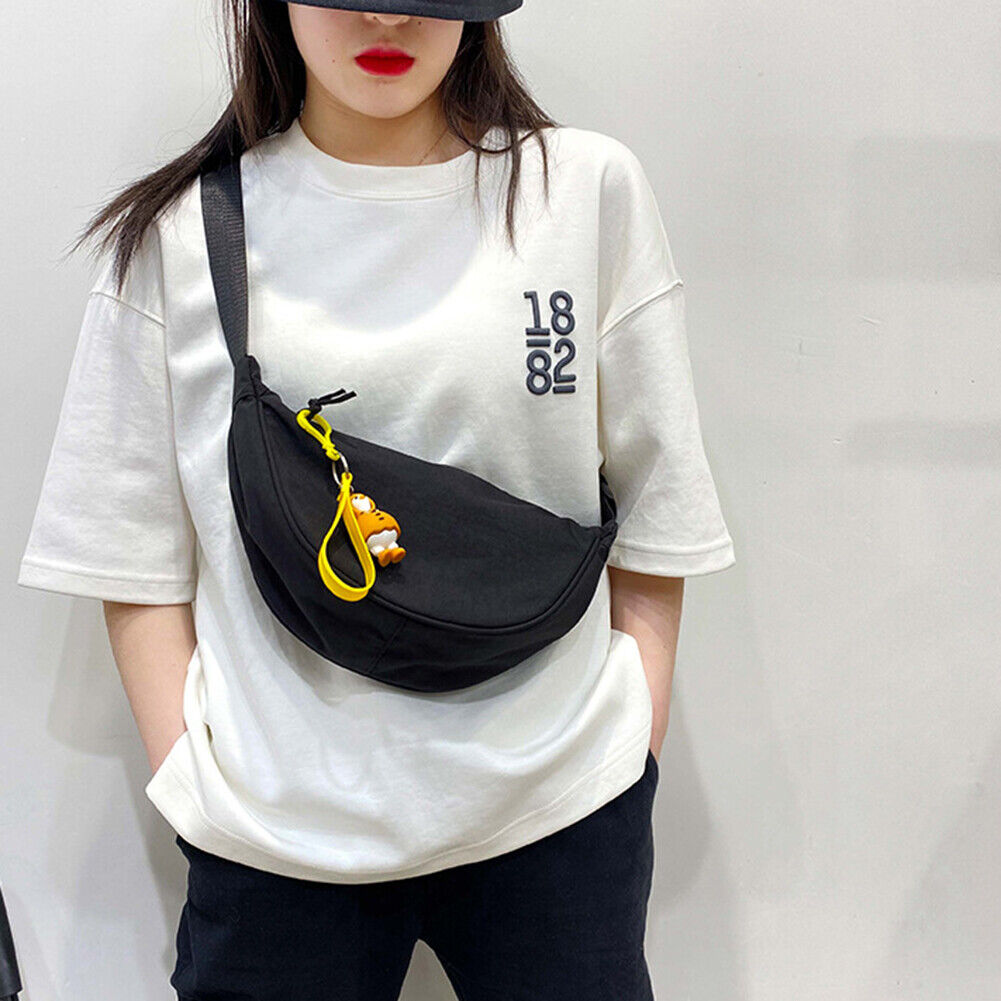 Lady Dumpling Shape Crossbody Bag Pure Canvas Portable Shoulder Bag (Black)