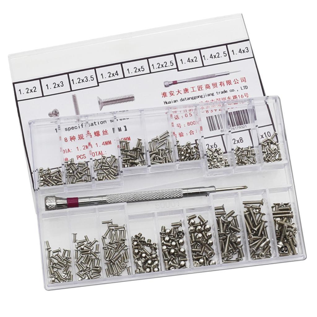 500set 18types Screw Nuts Stainless Steel Screws Watch Repair Kit 1.2-2.0mm