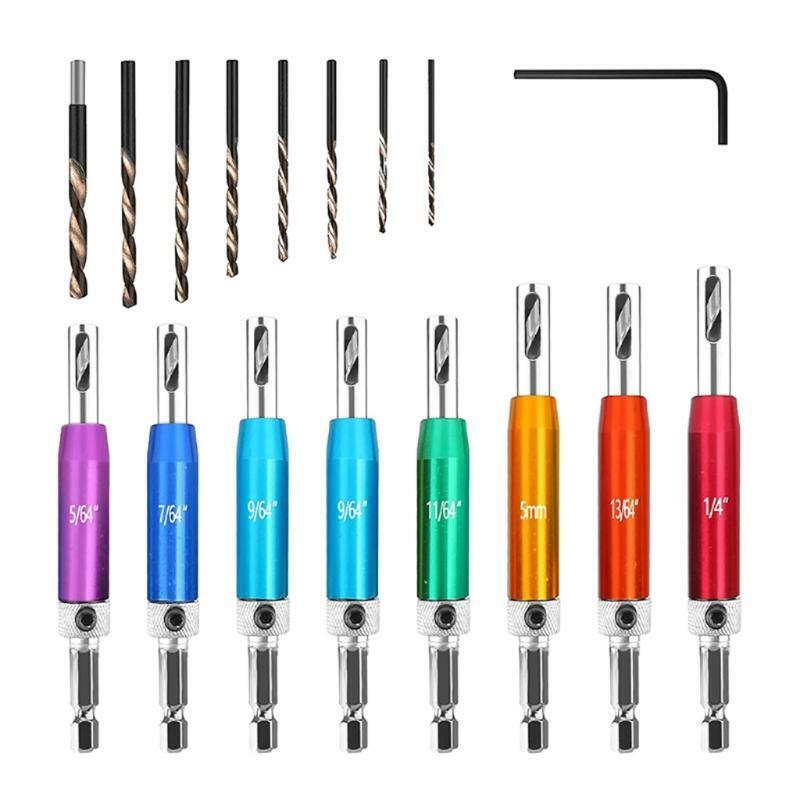 17 Pieces Colorful Self Center Hinge Drill Bit Hex Key High Quality Steel Tool