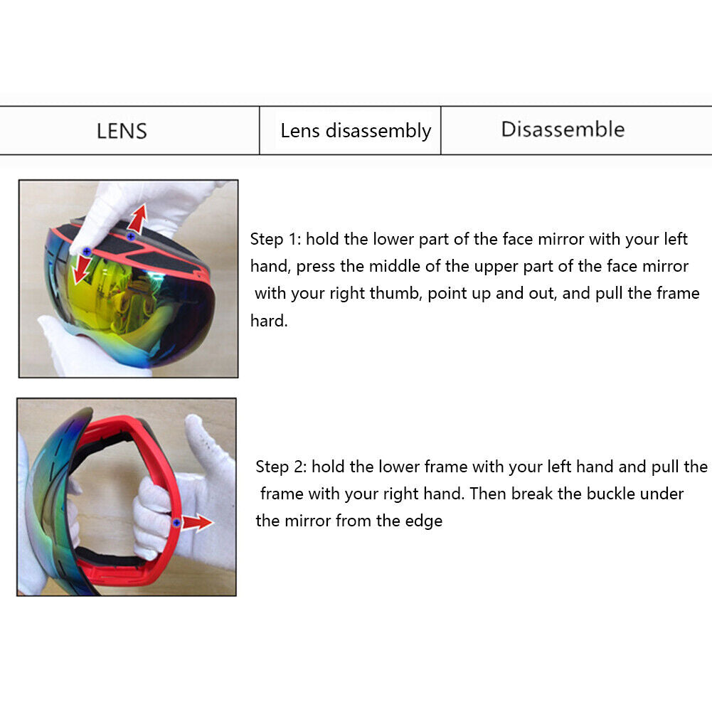 Ski Goggles Anti-Fog Snowboard UV Protection Sports Glasses (Red Lens)