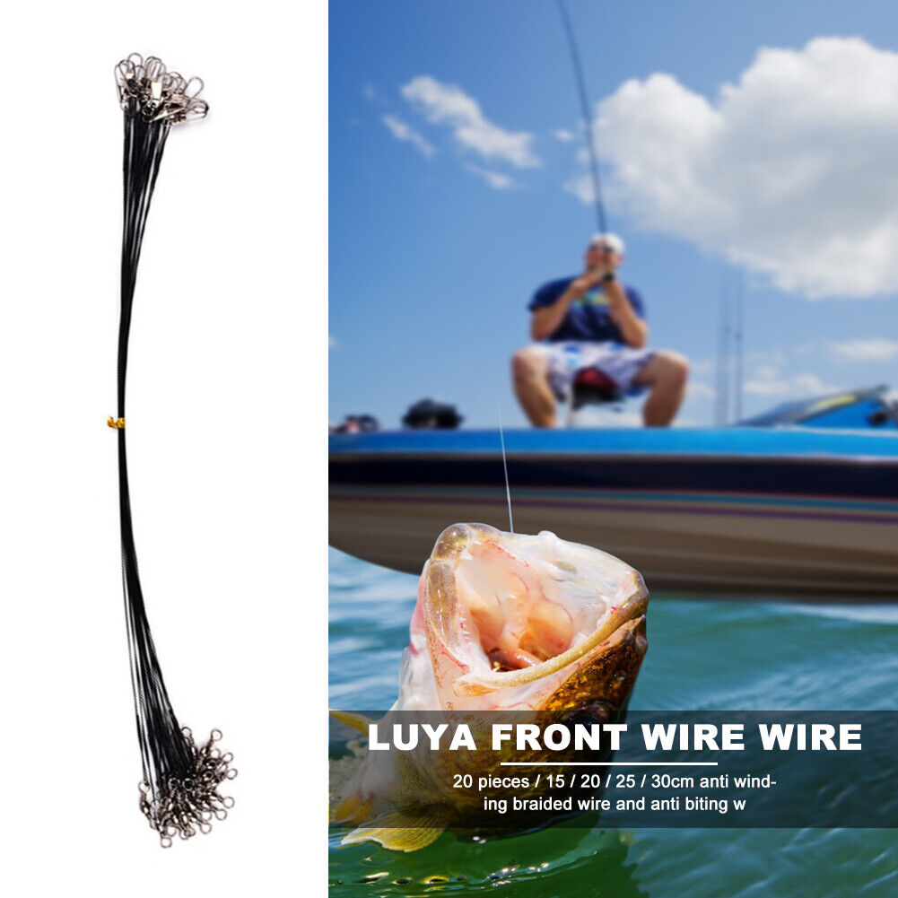 20pcs Anti-bite Fishing Line Steel Wire Leader Fishing Tackle (15cm Black)