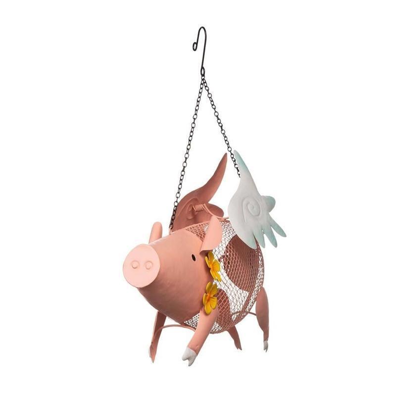 Hanging Bird Feeder Metal Seed Feeders Flying Pig Shape Garden Decoration