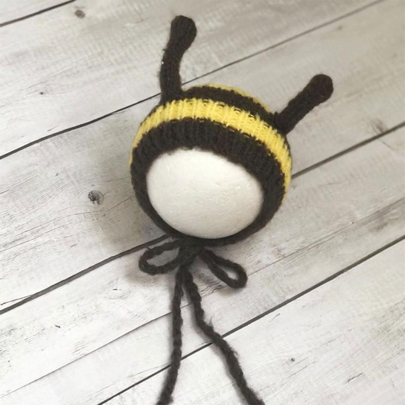 2Pcs Newborn Photography Props Bee Outfit Baby Romper Hat Set Infants Photo Prop