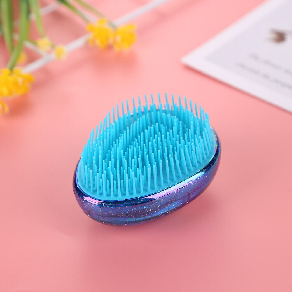 Hair Brush Egg Round Portable Hair Brushes Salon Detangling Comb (Blue)