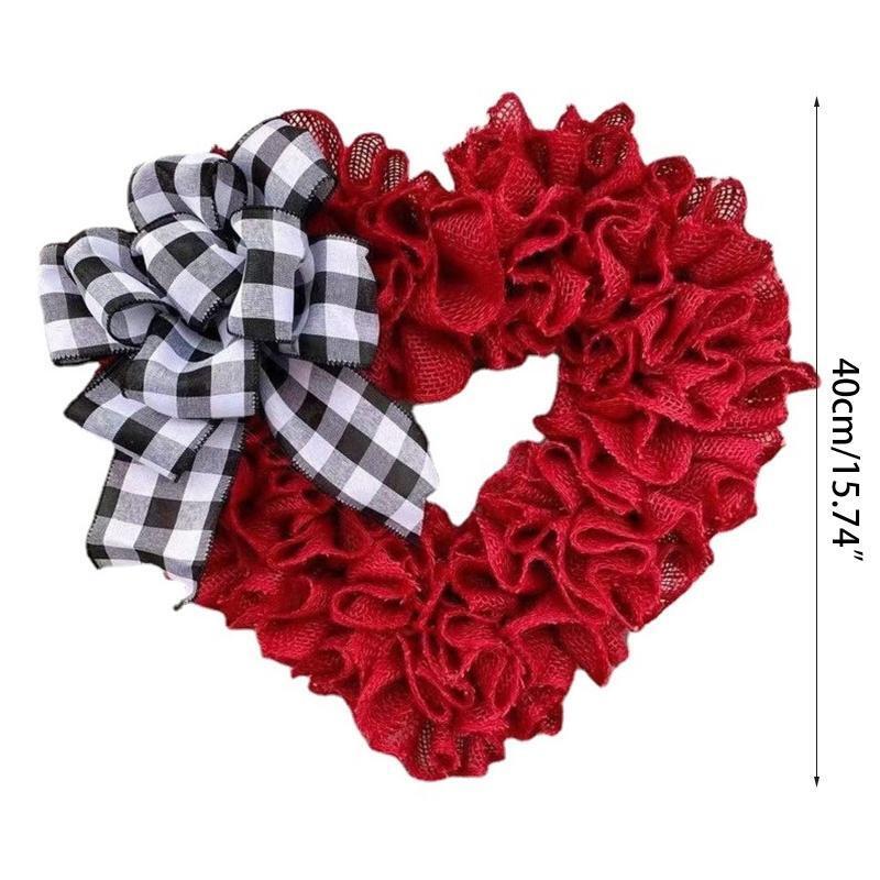 Valentine's Day Red Heart Wreath Black White Plaid Bowknot Hanging Garland