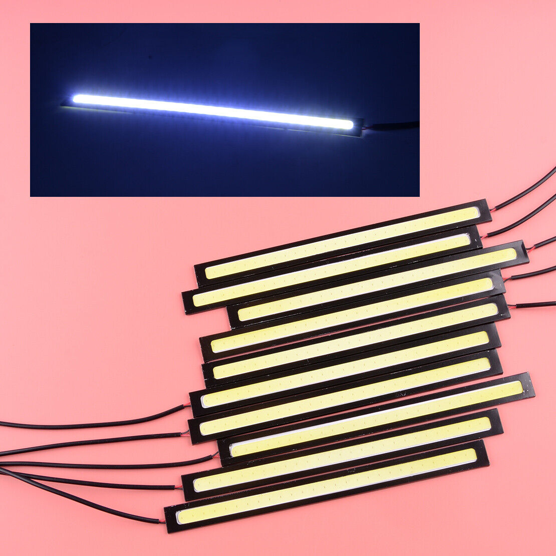 10x 12V White DRL COB LED Strip Light Bar For Camping Caravan Car Waterproof