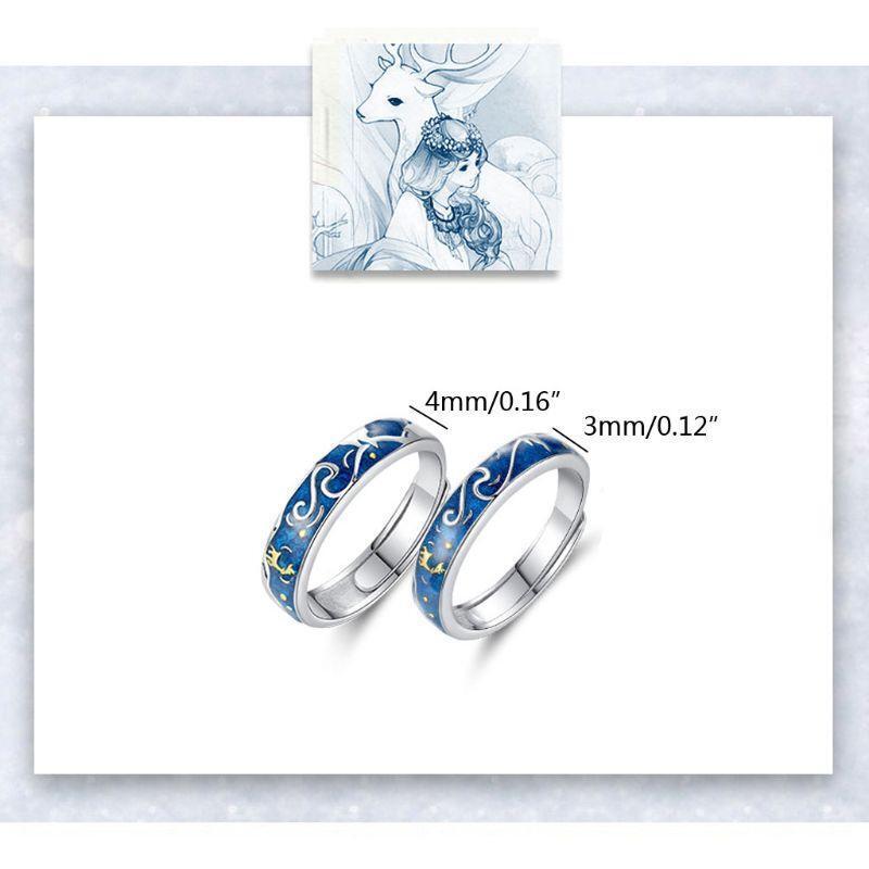 1 Pair Starry Sky Reindeer Ring Adjustable Couple Rings for Street Shooting