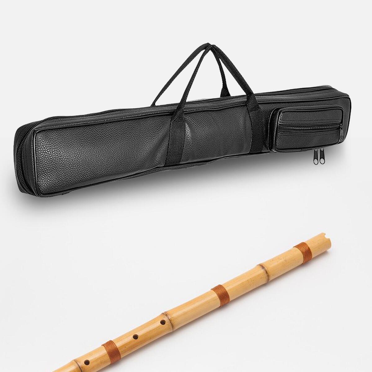 Premium Bamboo Flute Bag with Handle Adjustable Storage Case PU Leather Carrying