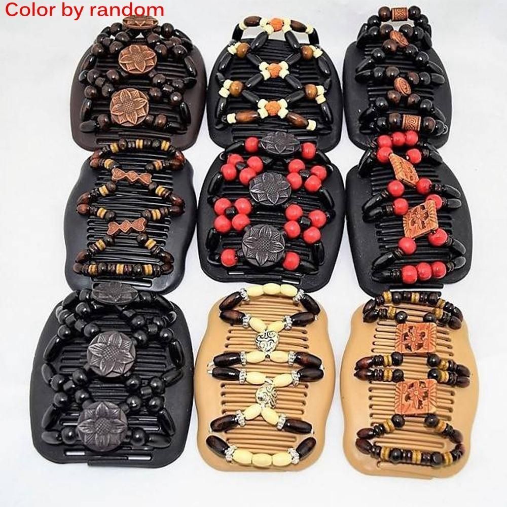 Flower Hair Accessories  Women Clip Magic Double  Wood Beads Hair Comb