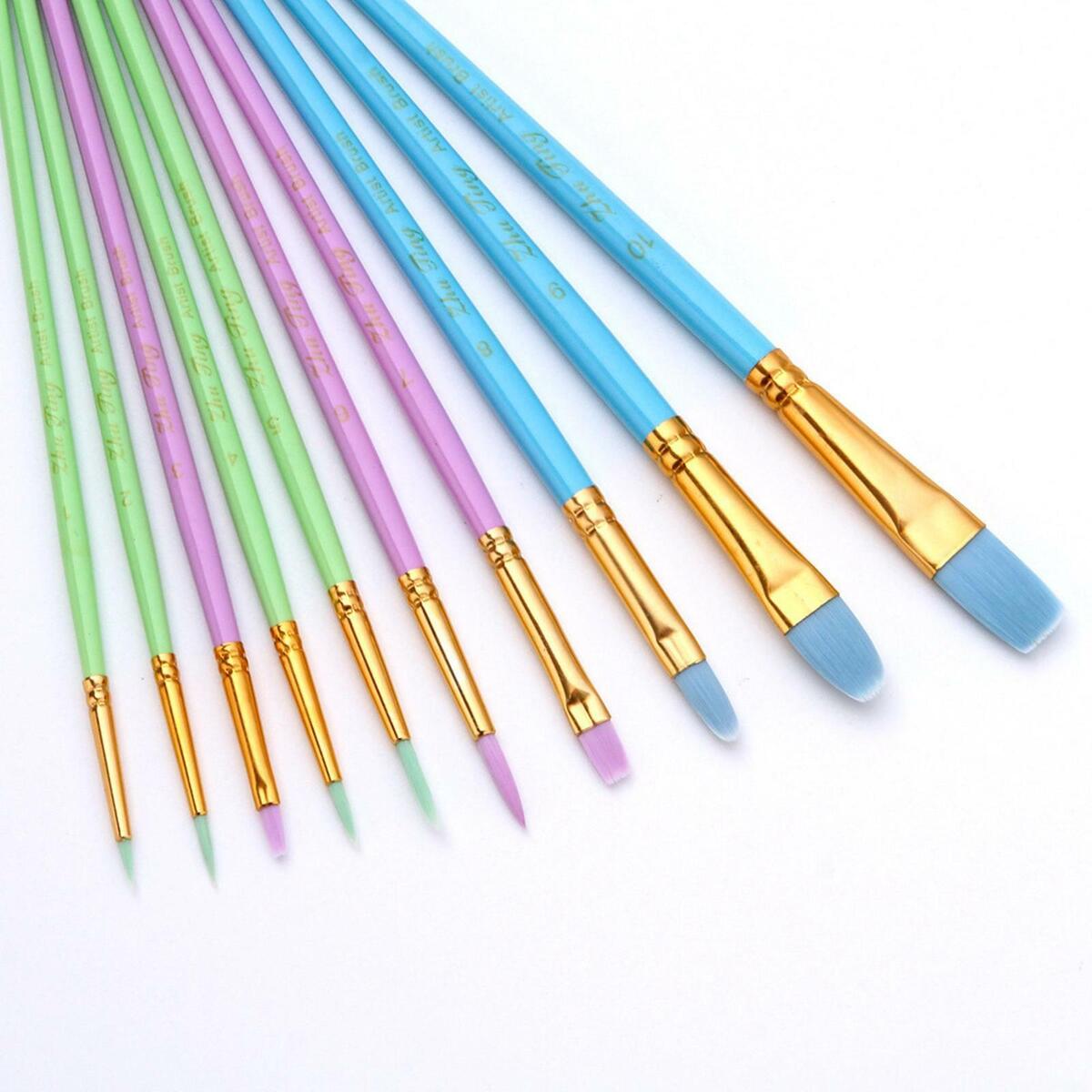 10Pcs Artist Paint Brushes Set Acrylic Watercolour Painting  Wooden
