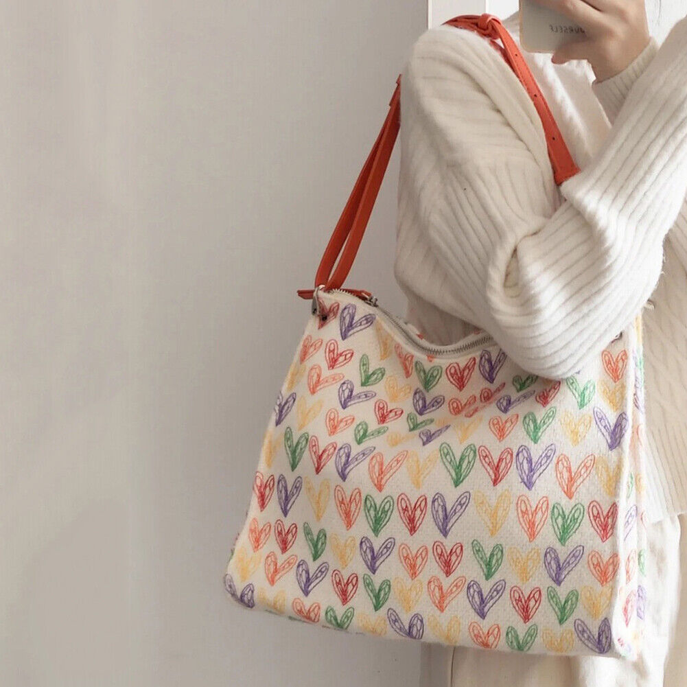 Love Printed Women Handbag Canvas Candy-Color Students School Shoulder Bag