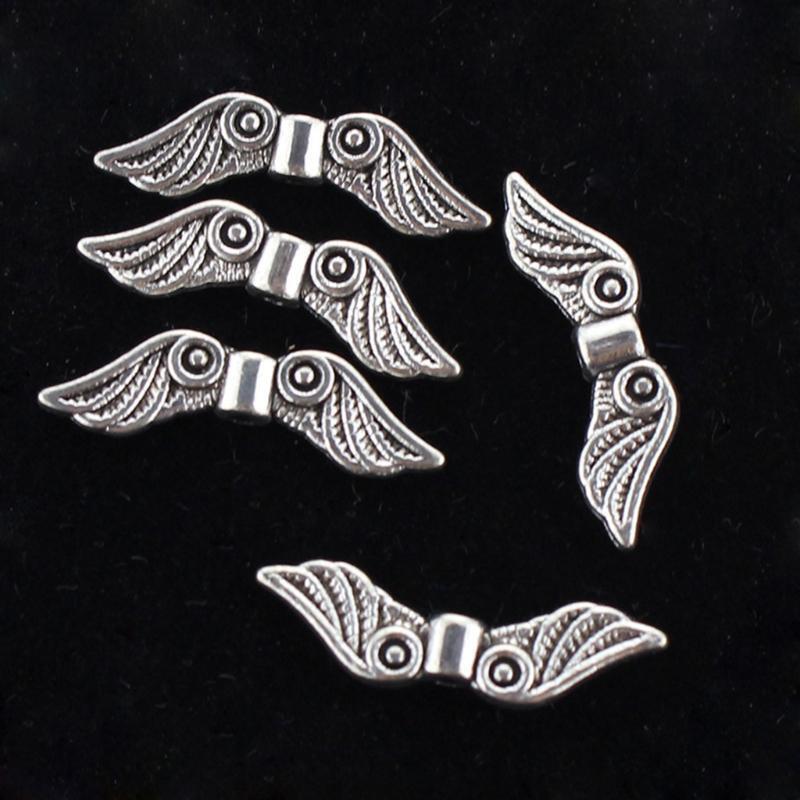 50 Pcs Angel Wing Spacer Metal Charm Beads for DIY Bracelets Necklace Jewellery