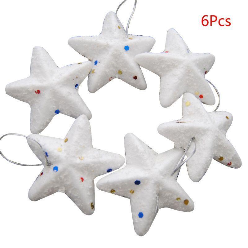 6 PCS White Five-Pointed Star Ornament Christmas Topper Tree Star Mini Tree Star