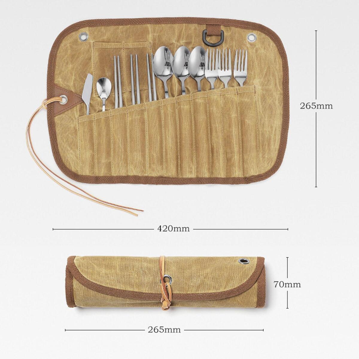 Camping Utensil Bag Fork Spoon Chopsticks Cutlery Dinnerware for Travel BBQ