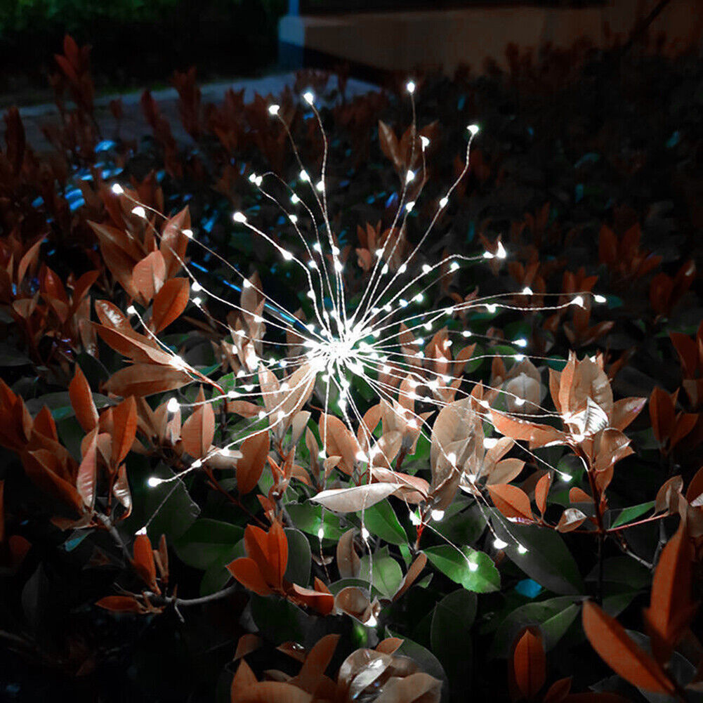 Outdoor 150 LED Solar Firework Lights Waterproof Fairy String Decor (White)