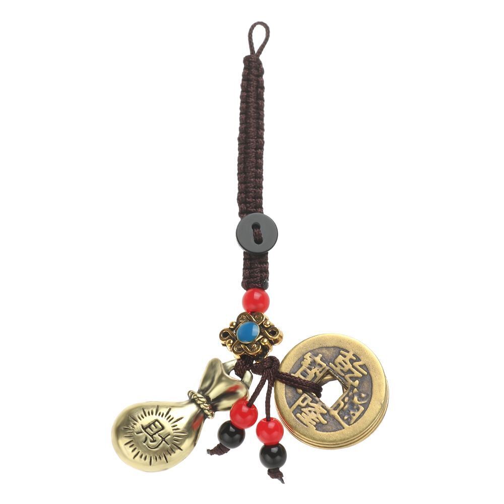 Car Key Rings Lucky Wealth Pendant Money Bag Keychain Chinese Keyring Brass