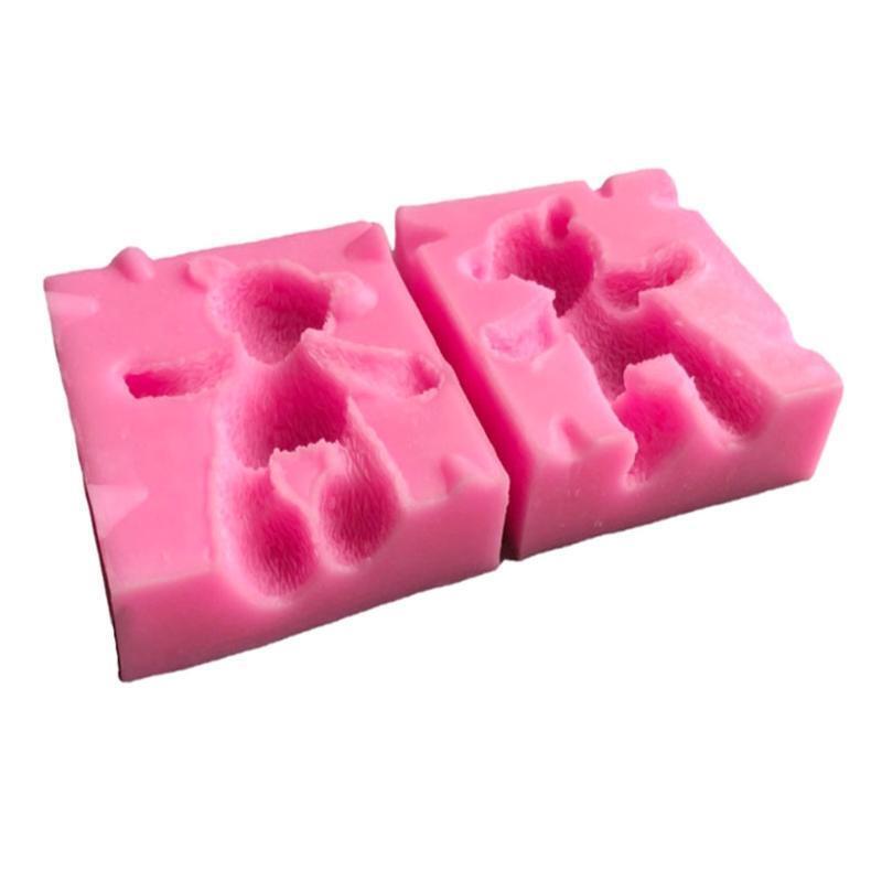 2pcs DIY Candle Mold Cute Bear Shape Cake Chocolate Clay Soap Decorating Crafts