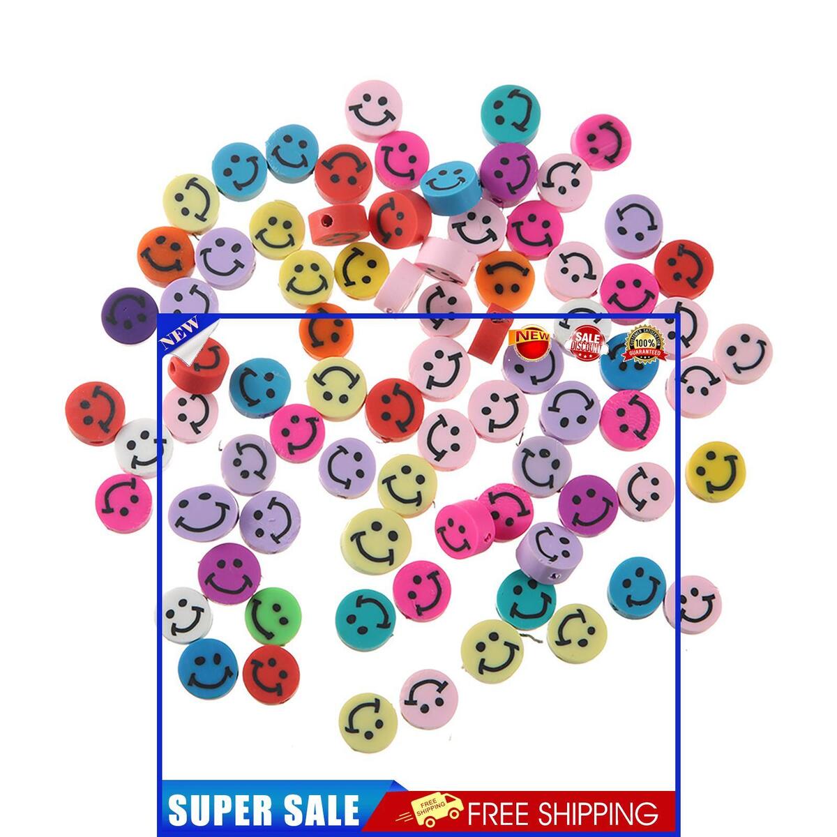 Smile Face Beads-Round Polymer Clay Beads DIY Jewelry Necklace Making Kit