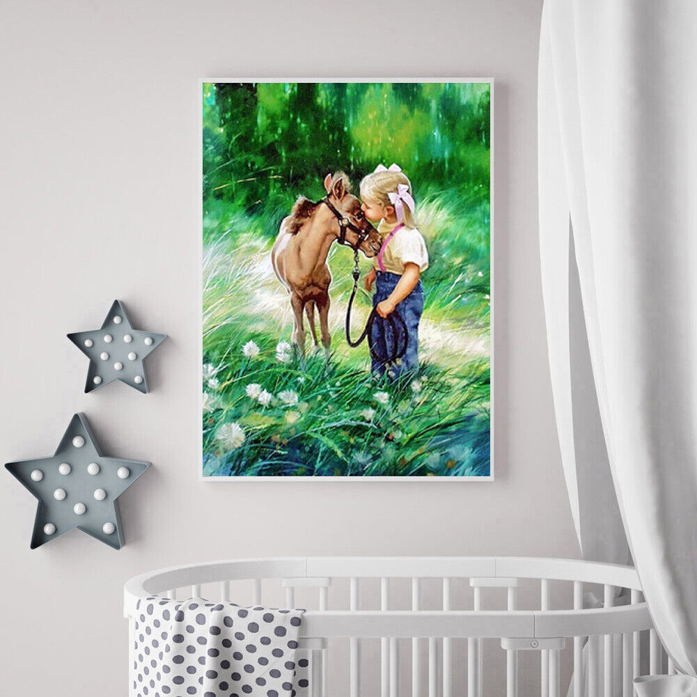 Donkey and Girl DIY Diamond Painting Cross Stitch Embroidery Mosaic Picture