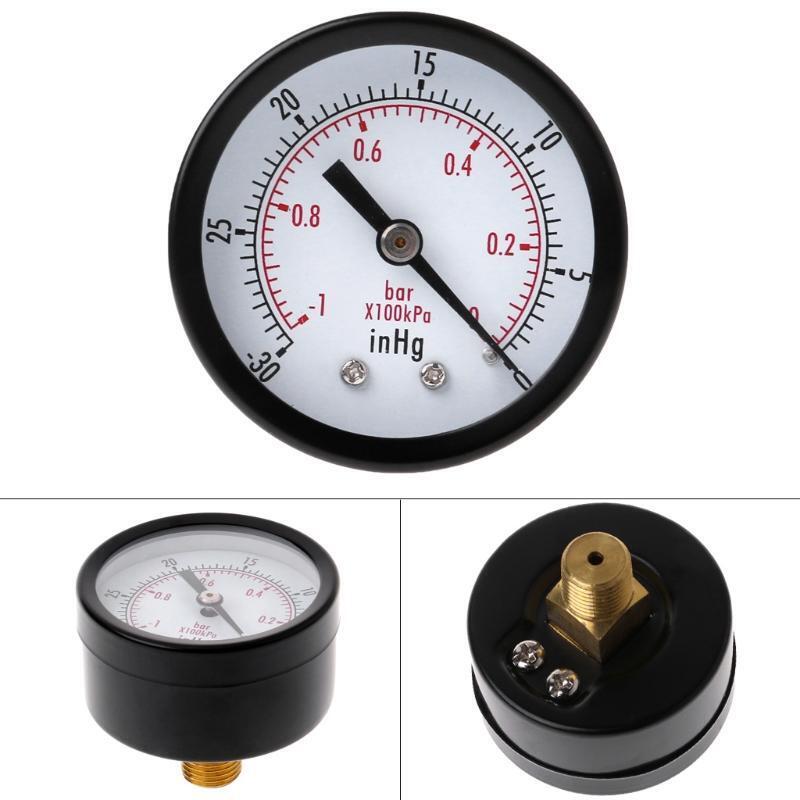 1/4" BSPT Thread Sturdy Vacuum Manometer 0~-30inHg 0~-1bar Double Scale Compact