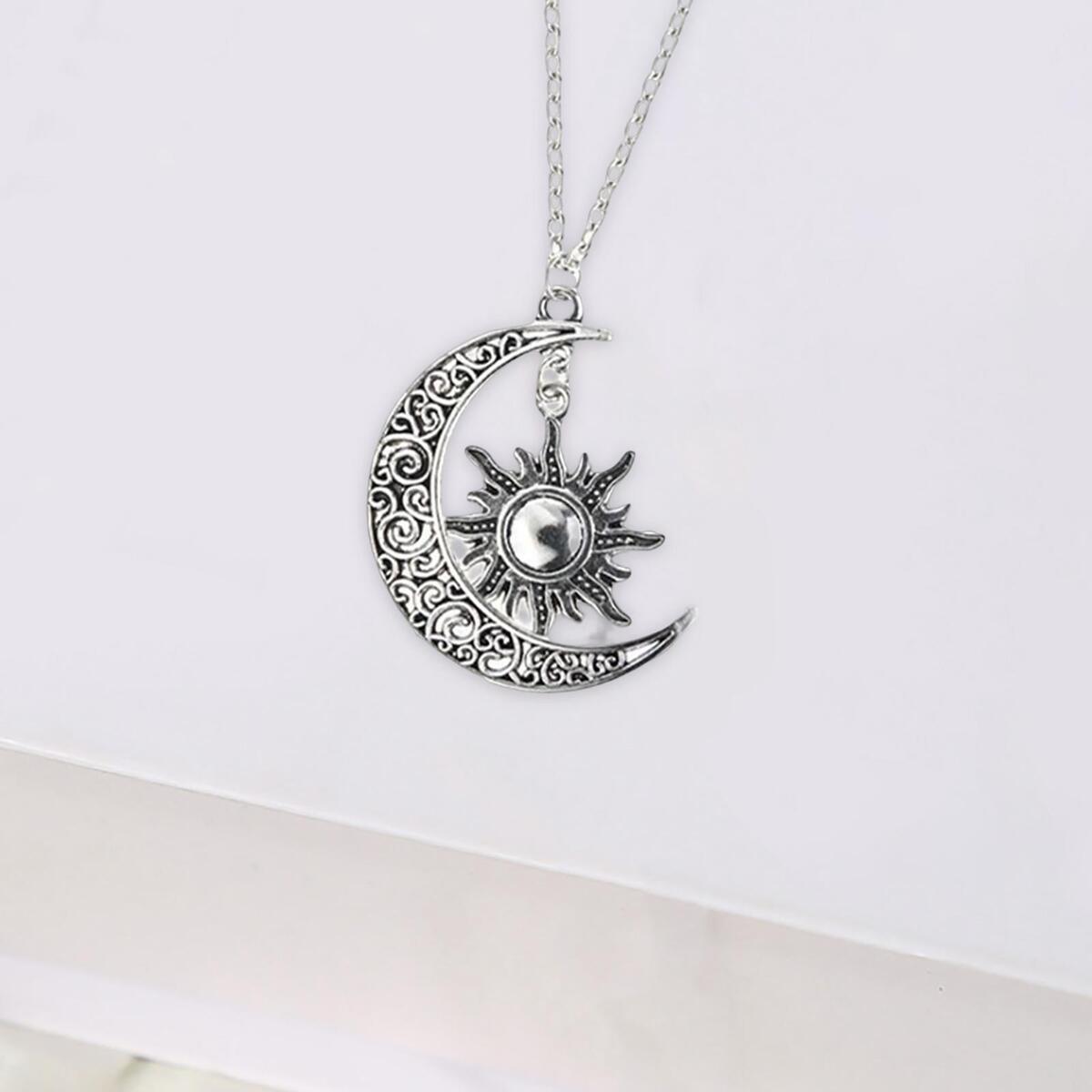 2Pcs Trendy Crescent Moon And Sun Necklace High Polished Jewelry for Women