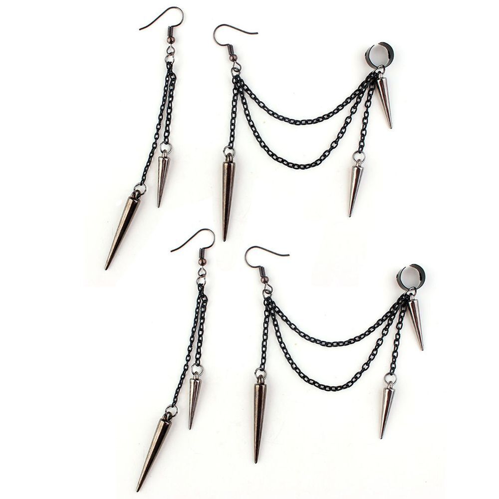 Party Hip Hop Rock Long Tassel Drop Punk Earrings Ear Clip Ear Stud Rivet