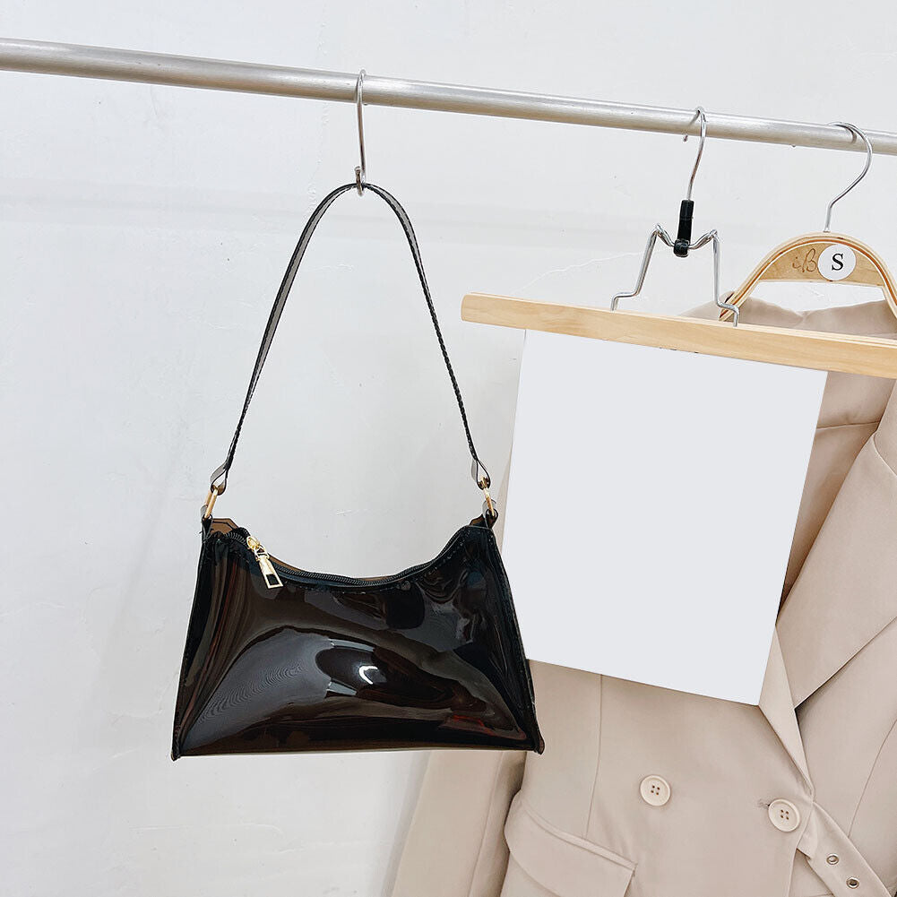 Fashion Women Clear Shoulder Underarm Hobos Bag Pure Color Handbag (Black)